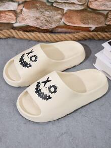 X Plus Size Men's Personalized Versatile Solid Color Letter Graphic Print Indoor Outdoor Beach Slip-On EVA Light Breathable Casual Slippers, Couple Wear - White - View 2