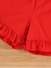 2pcs/Set Young Girls Floral Print Round Neck Top And Solid Color Bow Shorts Summer Outfit - White - View 7