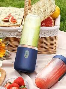 2 合 1 便携式榨汁机和搅拌机，带 USB 充电 - 6 刀片双杯，适合制作冰沙、奶昔和冰饮 - 适合注重健康的人士、旅行、工作或家庭使用的完美礼物，容量 16.91 盎司，旅行榨汁机 | 现代厨房电器 | 耐用塑料机身，榨汁机底座