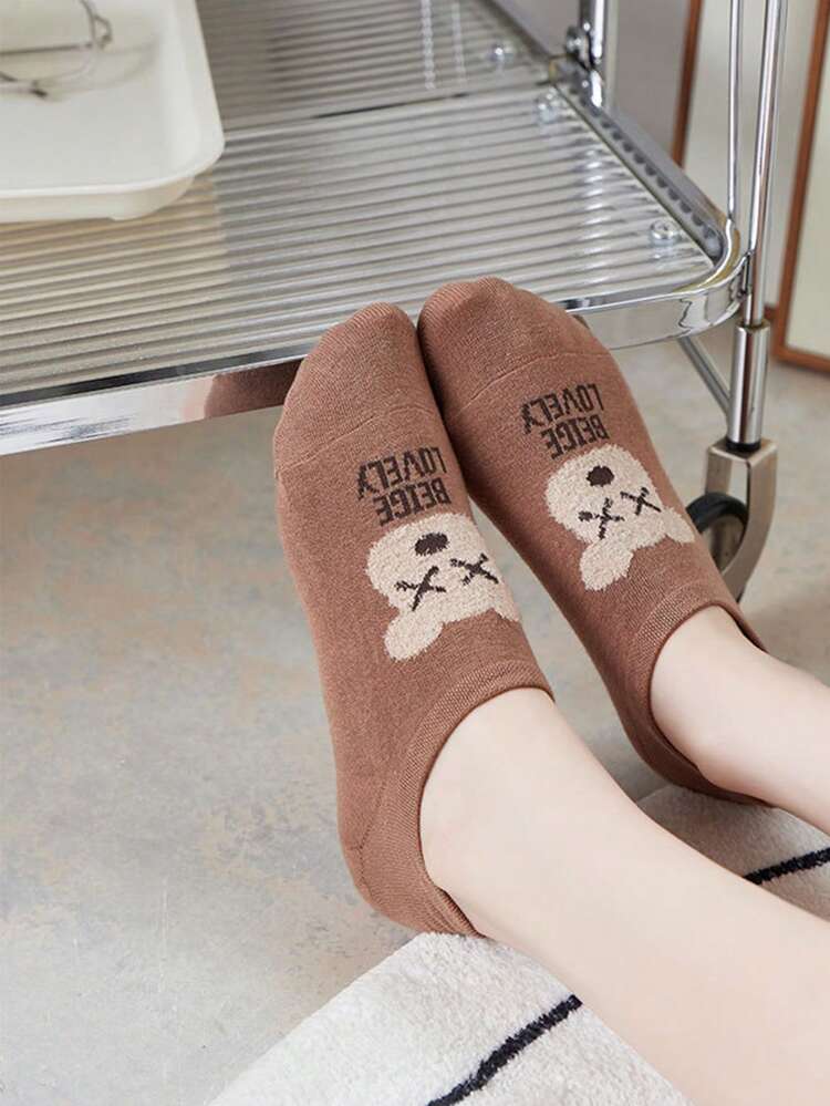小熊袜子女夏季薄款船袜低帮低帮防滑不掉短筒袜可爱隐形袜 - 彩色 - 查看 5