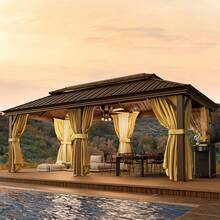 tooluck 12x20 Hardtop Gazebo With Metal Roof, Heavy Duty Galvanized Steel Gazebo With Reinforced Aluminum Frame, Flame-Resistant Curtains And Netting, Suitable For All-Weather, Brown - Brown - View 3