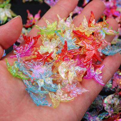 50颗亚克力AB彩蝴蝶隔珠，适用于珠宝DIY制作配件、手链、项链、耳环装饰