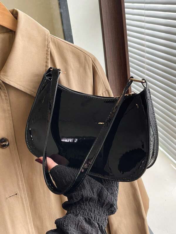 Bolso de hombro con cremallera de unicolor y minimalista, bolso en forma de media luna de moda, bolso de hombro con cremallera de piel sintética de unicolor, monedero de color borgoña, bolsa de lencería de moda borgoña, un regalo ideal para Año Nuevo