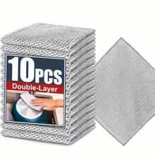 10pcs Magic Steel Fleece Cleaning Pads - Double-Layer, Reusable & Non-Stick | Powerful Rust Remover | Versatile For Wet/Dry Use | Non-Scratch Scouring Pads For Dishes & Kitchen