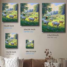 1pc Love Pet Framed Wall Art, Wrapped Canvas Poster Vintage Prints, Love Pet, A Herd Of Sheep Grazing In A Field, Birthday Party Decor, Decorative Wall Art For Living Room Bedroom Office, Hanging Hardware Included - Framed, Vertical - Framed Canvas - View 5