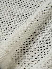 男士网眼拼布透视罩衫，休闲沙滩短袖针织上衣 - 白色 - 查看 7