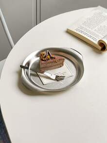 1 件美式不锈钢炸鸡小吃盘、扁平蛋糕/糕点盘、烧烤托盘、下午茶咖啡圆形托盘 - 銀色 - 查看 7