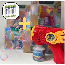 Máquina Lança Bolha De Sabão, Automática, Colorido, Brinquedo Infantil, Azul Vermelho, 50ML - Vermelho+Pilha - Visão 3