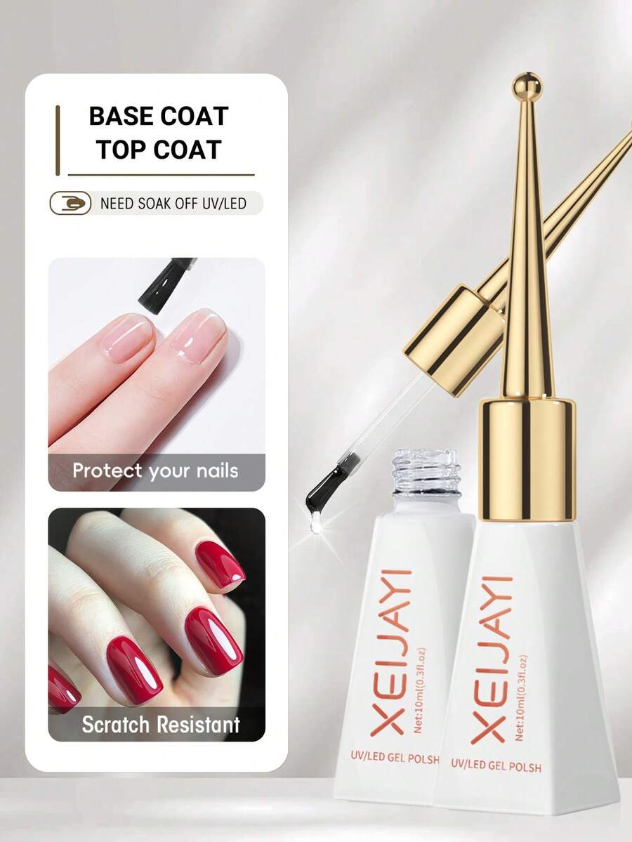 XEIJAYI 2pcs 10ml Gel Top Coat And Base Coat Set No Wipe Matte Top Coat And Base Coat Long Lasting UV Soak Off Combination Gel Nail Polish - Clear - View 1