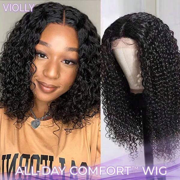 VIOLLY Peruca frontal de renda HD 5x5 sem cola VIOLLY, densidade 200, cabelo humano cacheado, misturado, para mulheres, 14 polegadas, bob, onda profunda, peruca frontal de renda para mulheres, adequada para usar em qualquer ocasião (comprimento: 10-36 polegadas; bob: 10-14 polegadas; densidade 200)