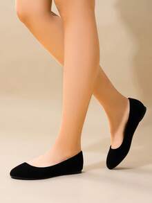 Women Flats Round Toe Comfortable Ballet Flats Simple Classic Commute Ballerina Style Shoes - màu đen - Xem 2