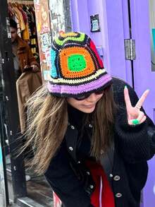 1pc Women Colorful Crochet Y2K Fisherman Bucket Hat, Suitable For Daily Wear (Random Color) - Multicolor - View 6