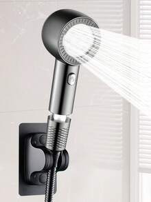 Shower Head With Filter & Massage Silicone Brush, Strong Flow & Spa Feel!" - Grey - View 2