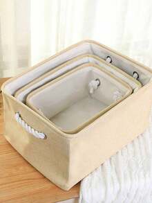 1pc Portable Foldable Fabric Storage Laundry Basket With Handles, Home Organizer Basket For Bathroom, Toilet, Laundry Room, Clothes, Sundries