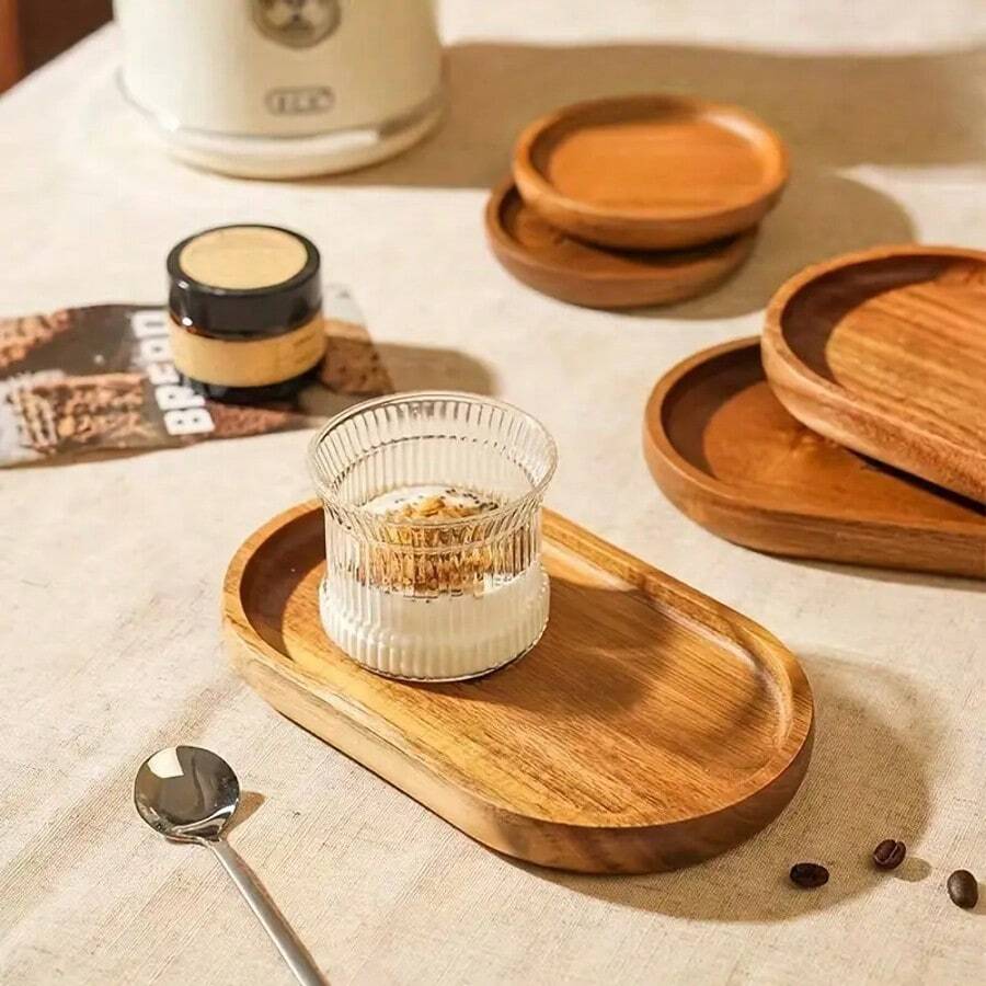 优雅的木制托盘 - 日式风格，节省空间的设计，适合面包和饮料服务 - 完美的家居装饰和厨房配件 - 摩卡棕 - 查看 1