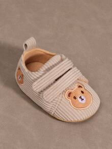 1 Pair Toddler Boys Cartoon Bear Embroidery Hook And Loop Design Flat Non-Slip 0-1 Years Old Casual Indoor Infant First Walker Shoes, Suitable For Spring/Autumn - Apricot - View 7