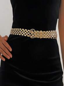 1pc Women's Punk Style Metallic Fish Scale Pattern Waist Belt - A - View 3