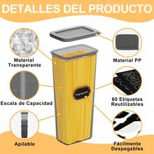 52-Piece (26 Jars + 26 Lids) Food Storage Set With Labels, Kitchen Organizer, Sealed Plastic Storage Boxes With Lids For Grains, Flour, Coffee Beans, Cornflakes, Pasta 2.5L 1.8L 1.3L 0.75L - Xám - Xem 3