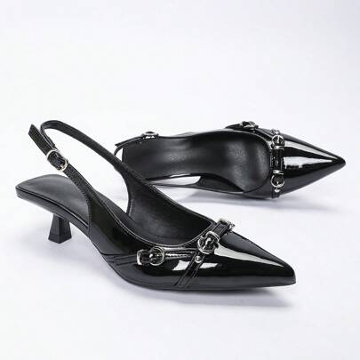 OMS 2025 Frühling & Sommer Neue Spitze Zehen High Heel Sandalen für Frauen, französischer Stil geschlossene Zehen atmungsaktive rückenfreie Stilettos mit mittelhohem Absatz, Modeschuhe, weinrot Gummiband, leicht und atmungsaktiv für alle Jahreszeiten