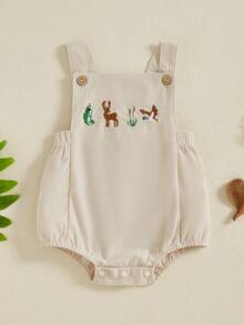 Baby Boy Overall Romper Reindeer/Duck Embroidery Sleeveless Bodysuit Spring Summer Clothes - White - View 1
