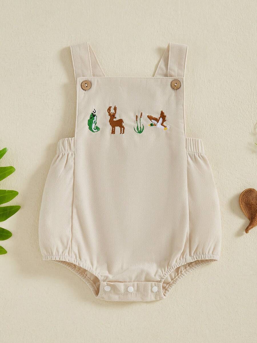 Baby Boy Overall Romper Reindeer/Duck Embroidery Sleeveless Bodysuit Spring Summer Clothes - White - View 1