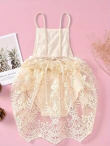 Easisim Newborn Baby Girl Outfit One Piece Lace Backless Tutu Bodysuit Romper Clothes - Màu be - Xem 2