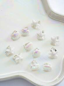 12/24pcs Starfish & Shell Hair Clips, Adorable Beach-Style Hair Accessories, Craft Making Supplies, Gifts For Women & Girls, Suitable For Daily Hair Decorations Claw Clips Hair Claws Hair Barrettes, School Stuff, Best Friend Gifts - 白色 - 查看 4