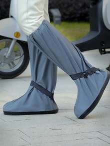 [With Reflective Stripes] High-Top Waterproof Shoe Covers, Rain Shoe Covers Waterproof Anti-Slip Outdoor Wear Thick Anti-Dust Rain Boot Covers, Elastic Stretchable Opening, Adult Size - Multicolor - View 10