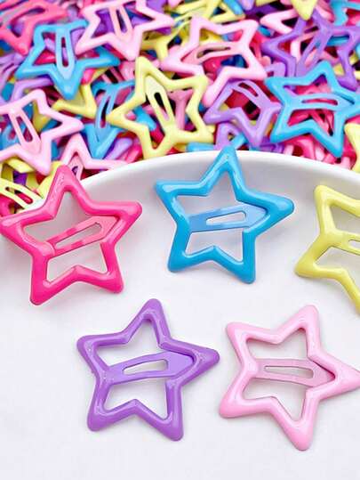 10/20/30/40/50 piezas Clips de pelo con forma de estrella de estilo Y2K de 3CM de color aleatorio, accesorios de pelo con forma de estrella de cinco puntas minimalista y de moda, adecuados para el diario, la escuela y actividades al aire libre