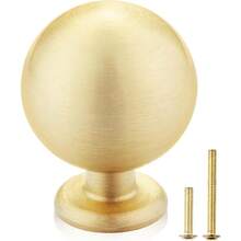 10-Pack Solid Brass Cabinet Knobs, Round Ball Gold Knobs For Dresser Drawer, 1.1-Inch Diameter, Sphere Cabinet Pulls, Brushed Brass Finish - 2-Pack - View 1
