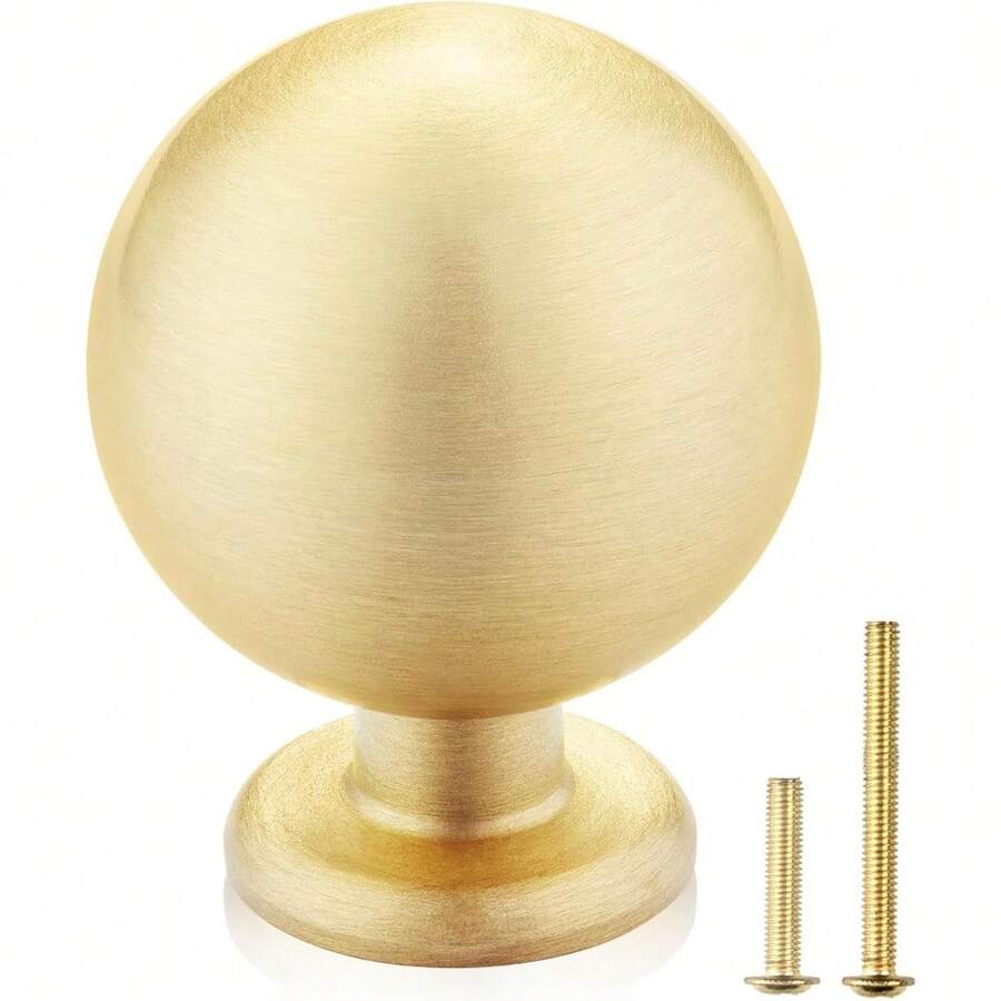 10-Pack Solid Brass Cabinet Knobs, Round Ball Gold Knobs For Dresser Drawer, 1.1-Inch Diameter, Sphere Cabinet Pulls, Brushed Brass Finish - 2-Pack - View 1
