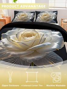 3 件套白色花朵羽绒被套（包括：1 个拉链羽绒被套 + 2 个枕套，不含内衬），涤纶面料，柔软舒适的床上用品套装，适用于卧室、宿舍、度假、露营，可机洗 - 彩色 - 查看 8