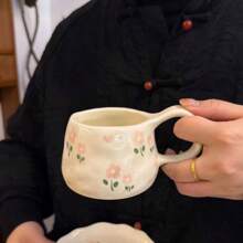 1 pieza Juego de taza de café y platillo de cerámica vintage hecho a mano, taza y plato con pintura a mano estilo coreano Ins, adecuado para mug de latte y plato de postre, excelente para San Valentín, Día de la Madre, regalo conmemorativo de pareja, regalo de graduación de vuelta a la escuela