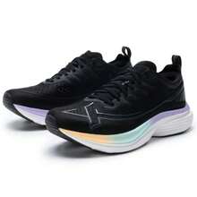 XTEP Women's Sports Shoes Athletic Training Breathable Casual Shock Absorbing Running Sneakers, Black/Electric Green/Iris Purple