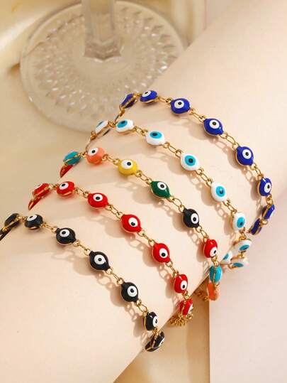1pc Stainless Steel Minimalist Bohemian Evil Eye Bracelet, Suitable For Women's Daily Wear