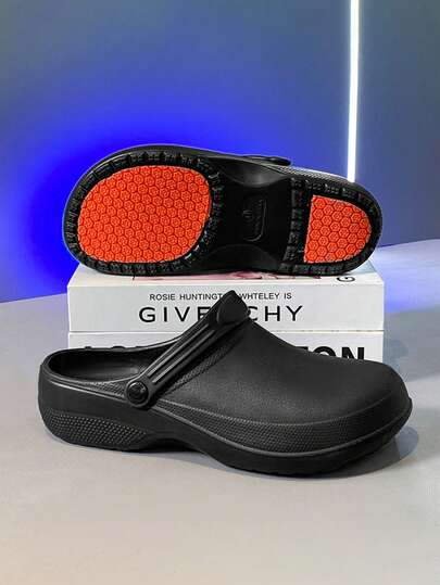 橡胶防滑厨房厨师鞋，酒店餐厅医院舒适一脚蹬工作木屐