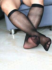 1 Pair Sexy Men's Ultra Thin Transparent Silky Socks, Colorful Breathable Scrunch Socks For Men, Reinforced And High Elasticity Design, Comfortable Men's Business And Formal Dress Stockings Accessories, Crew Socks, For Men's Gift, Daily Wear, Outdoor Use, Dating Wear, Cosplay, Travel Vacation, Fit For Most Body Shape - Multicolor - View 1