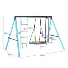 Swing Swing Seesaw Set With Metal Frame, Nest Tree Swing, , Seesaw Height Adjustable, Climbing Ladder & Climbing Net, Outdoor Play - Blue - View 7