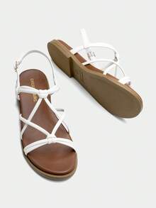 Women's Sandals Cross Strappy Gladiator Dress Flat Sandals Daily Casual Comfortable Summer Shoes - White - View 8