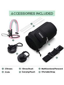 UKEIN Half Gallon Water Bottle With 2 Lids(Chug Lid And Straw Lid),64oz Insulated Water Bottle With Straw, Wide Mouth Double-Wall Vacuum Thermo With Paracord/Protective Carrier Boot - 綠色-粉紅色 - 查看 6