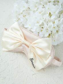 2PCS Personalized Name Bow Eye Mask A Eye Mask With A Storage Bag Custom Sleep Mask Personalized Silky Soft Satin Eyemask Wedding Favor Lustrous Imitation Silk Satin Cute Bow Knot Sleep Mask Set Wedding Favors Gift For Women Best Bridesmaid Gift Bridal Party Gift - Multicolor - View 4