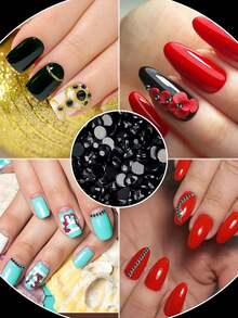 2800/1800/900 piezas/paquete de cristales de resina de color negro, cristales sin aplicar calor, diamantes planos de espalda de 4mm para manualidades DIY, arte de uñas, decoraciones de uñas, accesorios de uñas, cristales brillantes sueltos, decoración de artesanía, gemas de uñas, suministros para uñas - Negro - Ver 6