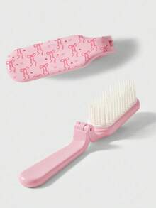 1pc Bow-Knot Printed Foldable Brush, 2-In-1 Portable Hair Comb With Massage Teeth For Women, Convenient Travel & Student Use ,Hair Styling Tools Hair Accessories - Pink - View 1