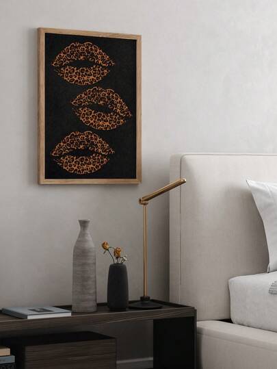 1 Piece Lip Art Posters Leopard Decorative Painting Kiss Canvas Wall Arts Print Pictures Vintage Wall Picture Western Decor Bedroom Wall Decoration Graduation Gifts No Frame