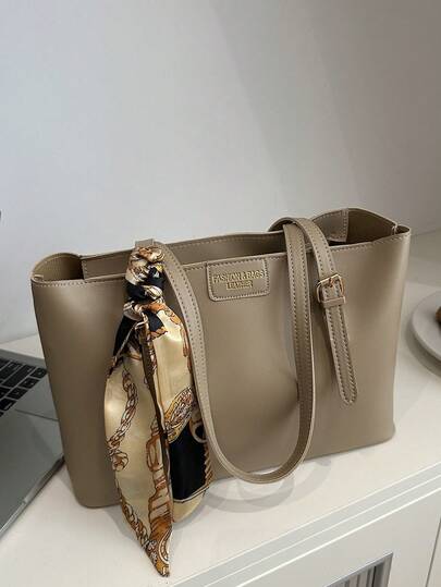  Bolso de hombro con estampado de letra de unicolor minimalista y elegante, con bufanda a juego. Adecuado para compras, almacenamiento de billeteras, salidas casuales, especialmente apropiado para mujeres jóvenes, estudiantes universitarias, recién casadas y trabajadoras de oficina. También muy adecuado para la oficina, la universidad, el trabajo, los negocios, los desplazamientos, las actividades al aire libre, los viajes y las salidas.