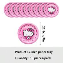 Sanrio Suministros para fiestas de cumpleaños temáticas de Anime Hello Kitty en color rosa, decoraciones de Año Nuevo como banderines, bolsas de regalo, vasos, platos y pañuelos desechables de papel