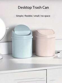 1/5pcs Random Color Mini Garbage Bin, Covered Small Trash Can, Desktop Trash Can, Plastic Desktop Waste Paper Basket, Swing-Top Design To Prevent Odor Leakage, Used For Storing Fruit Peel And Paper Scraps On Desk To Keep Tidy, For Bathroom, Home Office Desk Decor,Coffee Table, Office, Living Room, Study - Multicolor - View 7
