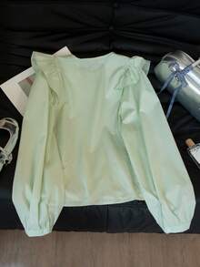 Damska elegancka bluzka z długim rękawem i falbaną w stylu francuskim, luźna plisowana bluzka z okrągłym dekoltem, wiosna/lato