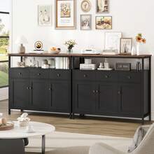 Furchen Aparador de Cozinha, Aparador de Sala, Aparador de Entrada, Armário de Cozinha, Armário de Cozinha, para Sala de Jantar, Sala de Estar, Cozinha com 3 Gavetas e 3 Portas, Prateleiras Ajustáveis, Branco, 108 x 38 x 98,5 cm