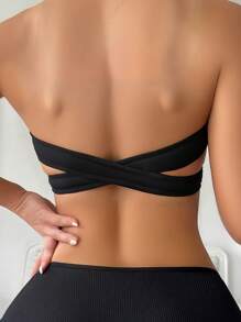 Seamless Push Up Bra Women Wireless Tube Top Underwear Strapless Criss-Cross Back Side Closure Bralette Black Basics Traceless Bandeau Brassiere Adjustable Backless Bandeau Intimates